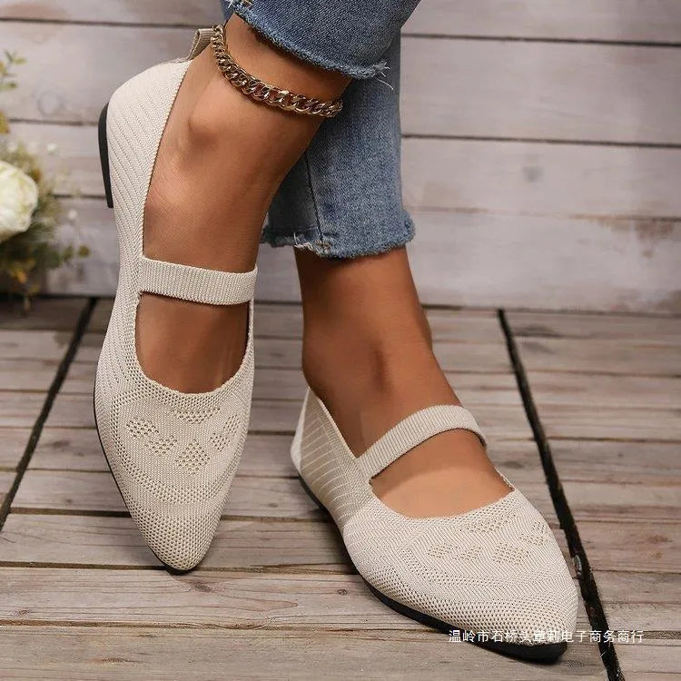 Flyknit Pointed Flat Bottom Pumps Women's Low-cut Shoes - Bellarte Enchanté Flyknit Pointed Flat Bottom Pumps Women's Low-cut Shoes